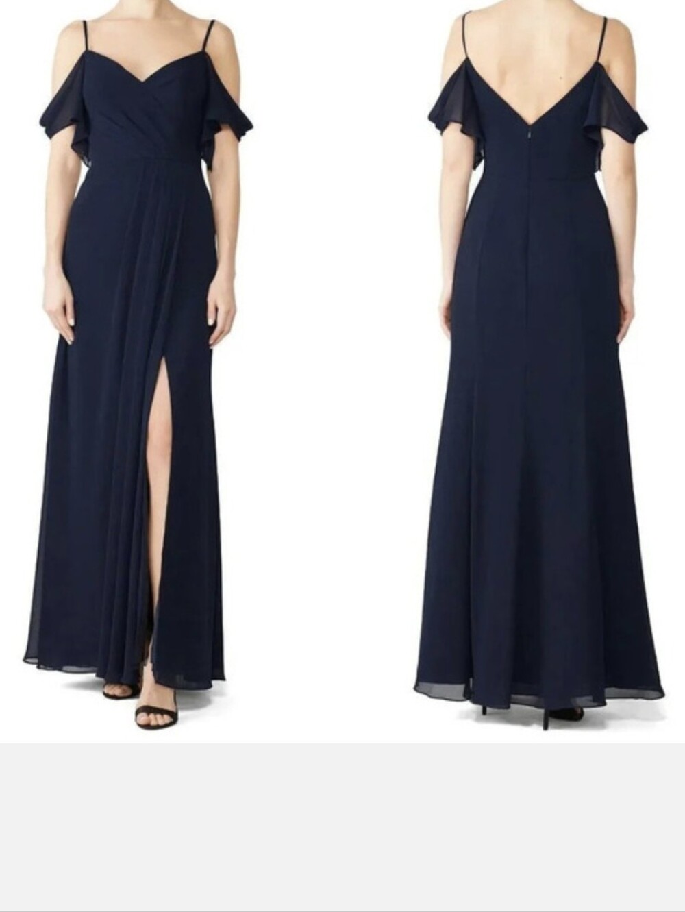 Watters Watters Navy Evening Gown with Side Slit
